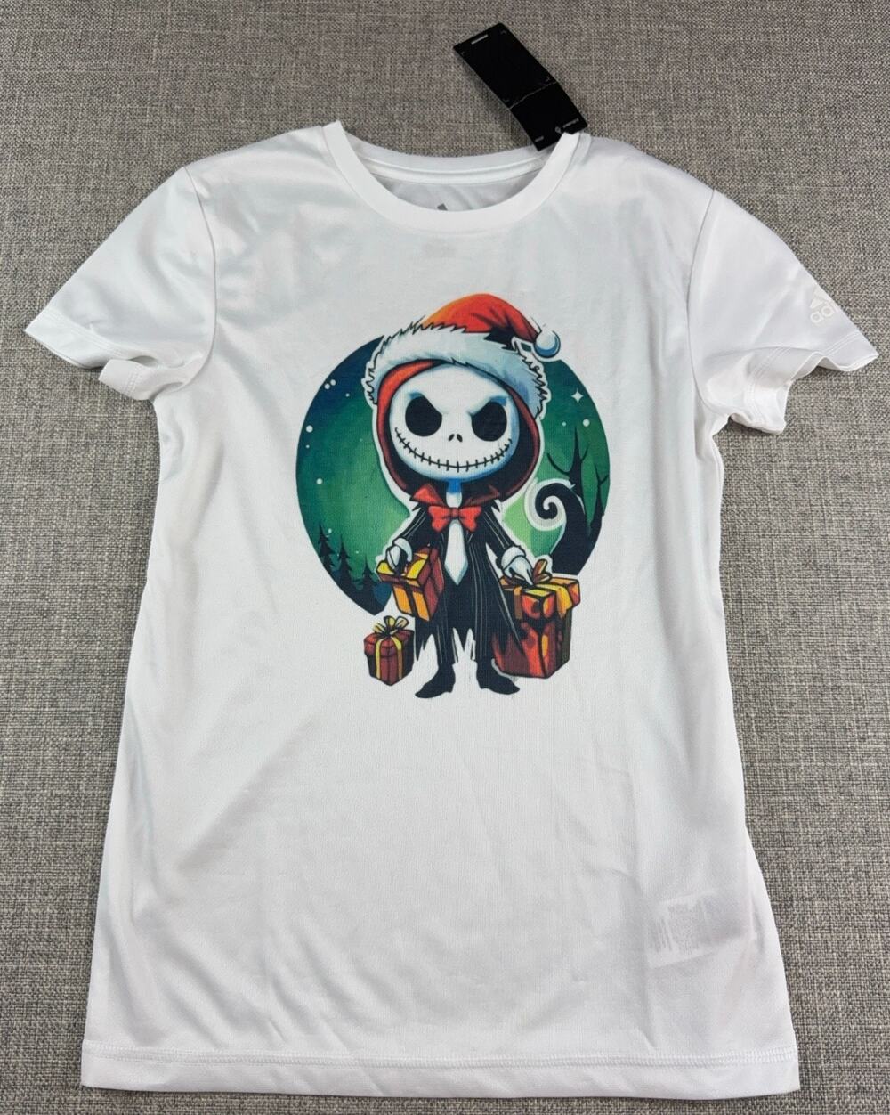 Adidas Youth Girls S 8 Christmas Skeleton Santa Graphic Shirt White NWT